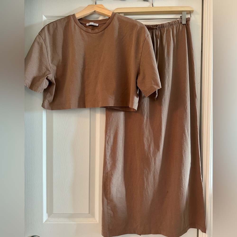 Women's Brown Midi Skirt - Matching Crop